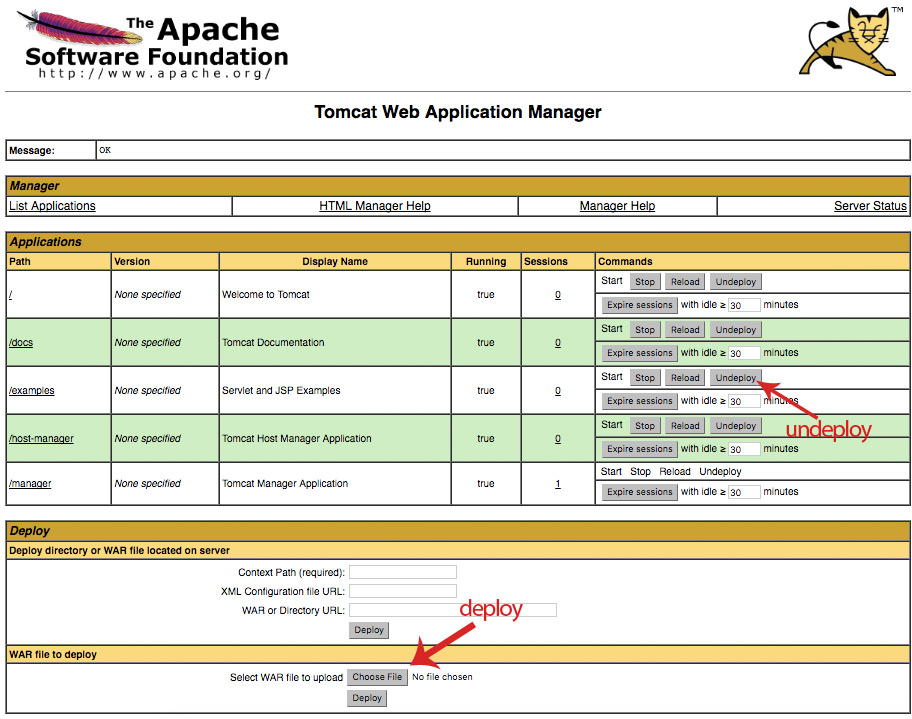 Deploy and undeploy applications using Tomcat manager