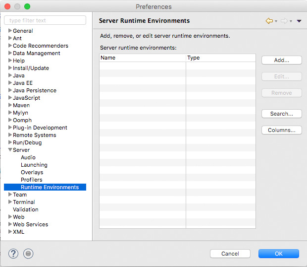 Eclipse server preferences