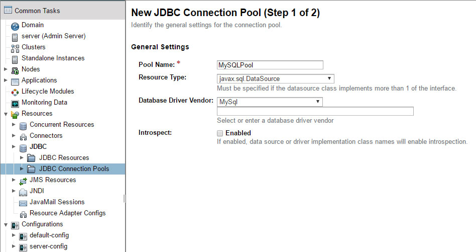 Create JDBC connection pool