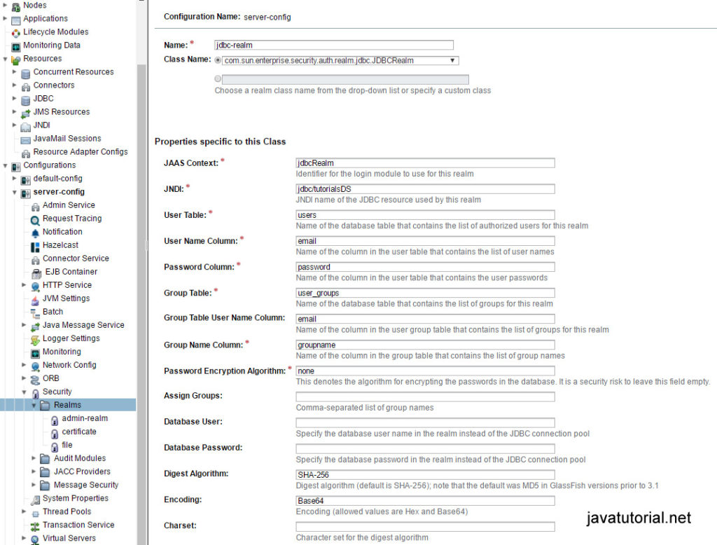 Create new JDBC security realm