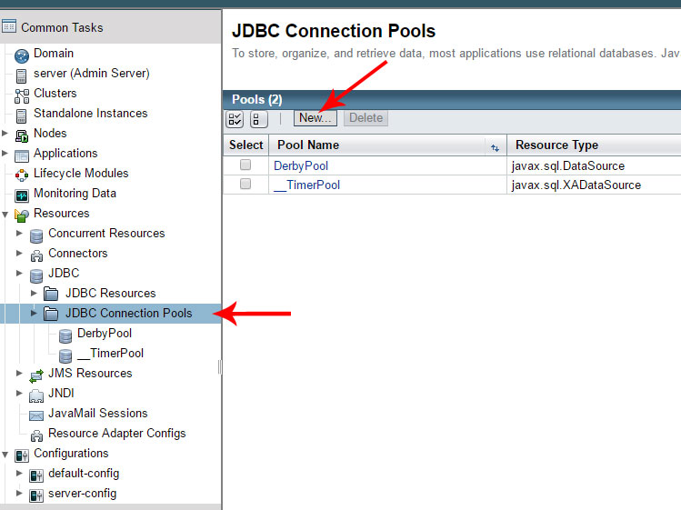Glassfish create new JDBC pool