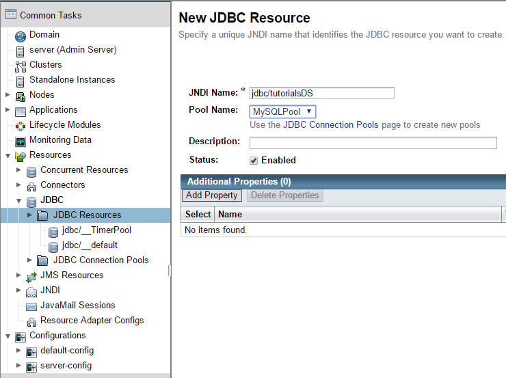 Glassfish create new JDBC resource