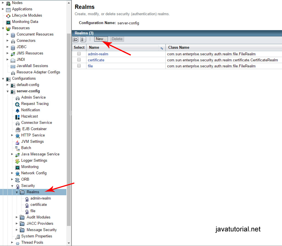 Glassfish server configuration security realms