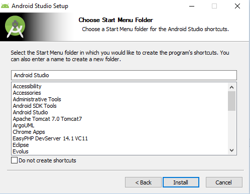 Step 5: Choose start menu folder