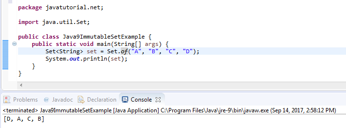 Java 9 immutable Set example