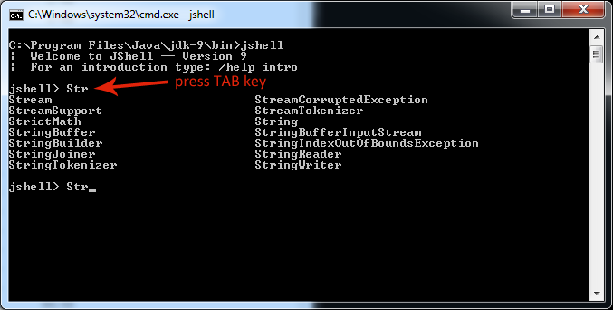 jshell autocomplete function