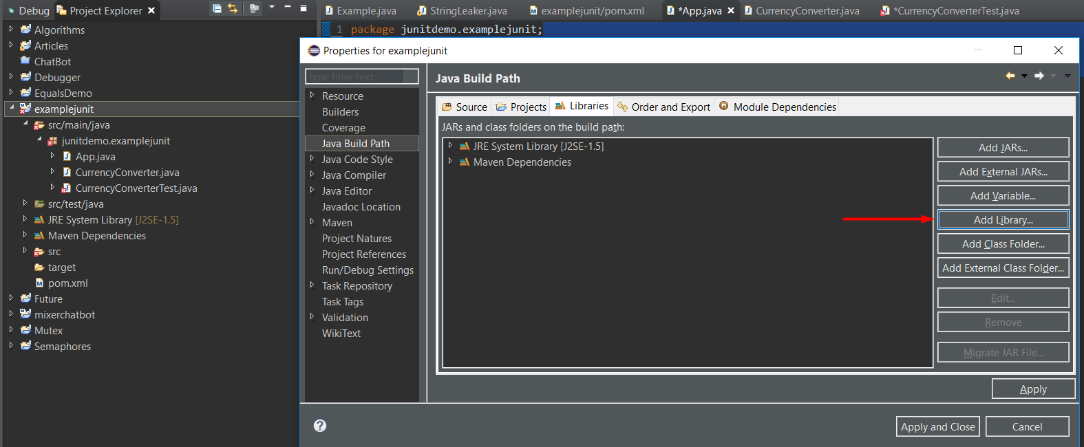 Adding JUnit as a library in Eclipse
