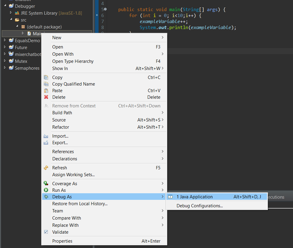 Debug As