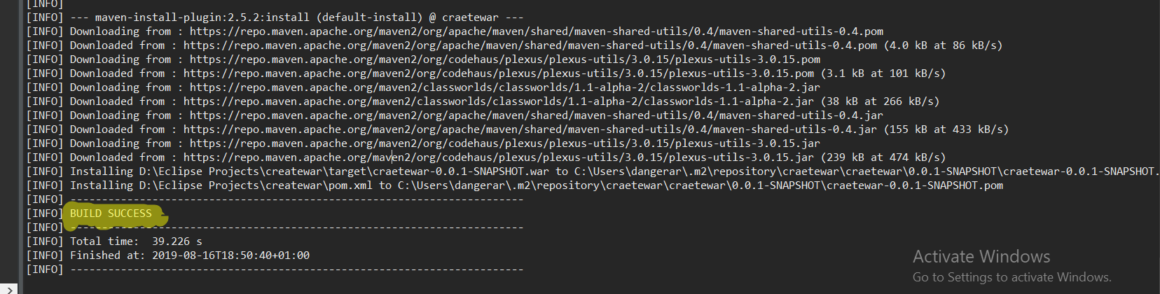 Java maven clean install build success