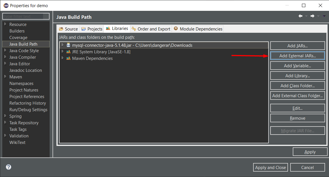 Add External JAR file in Eclipse IDE Java Spring