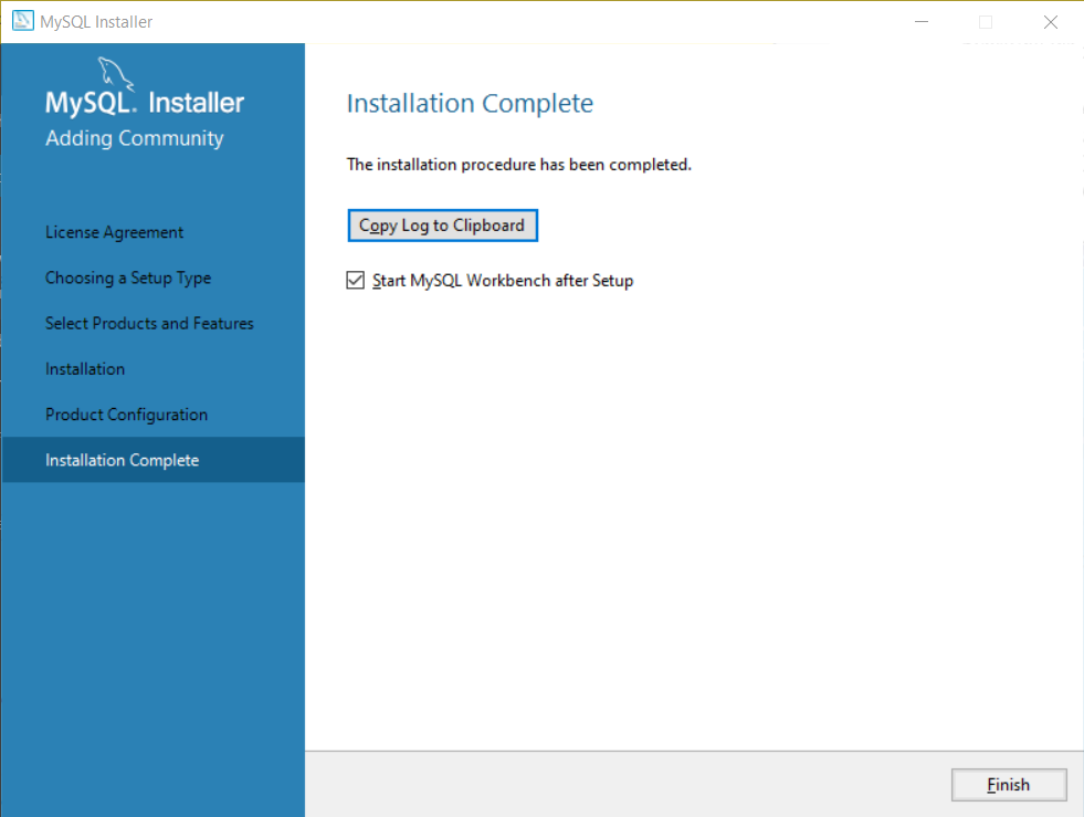 Installation Complete MySQL