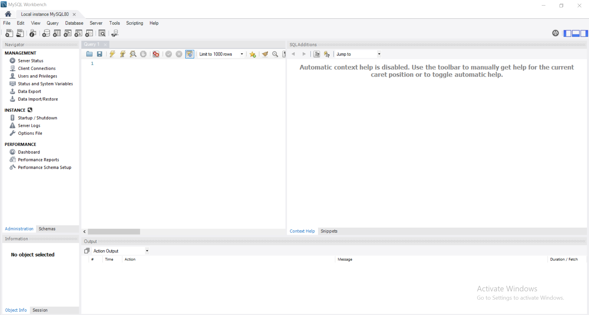 MySQL workbench interface